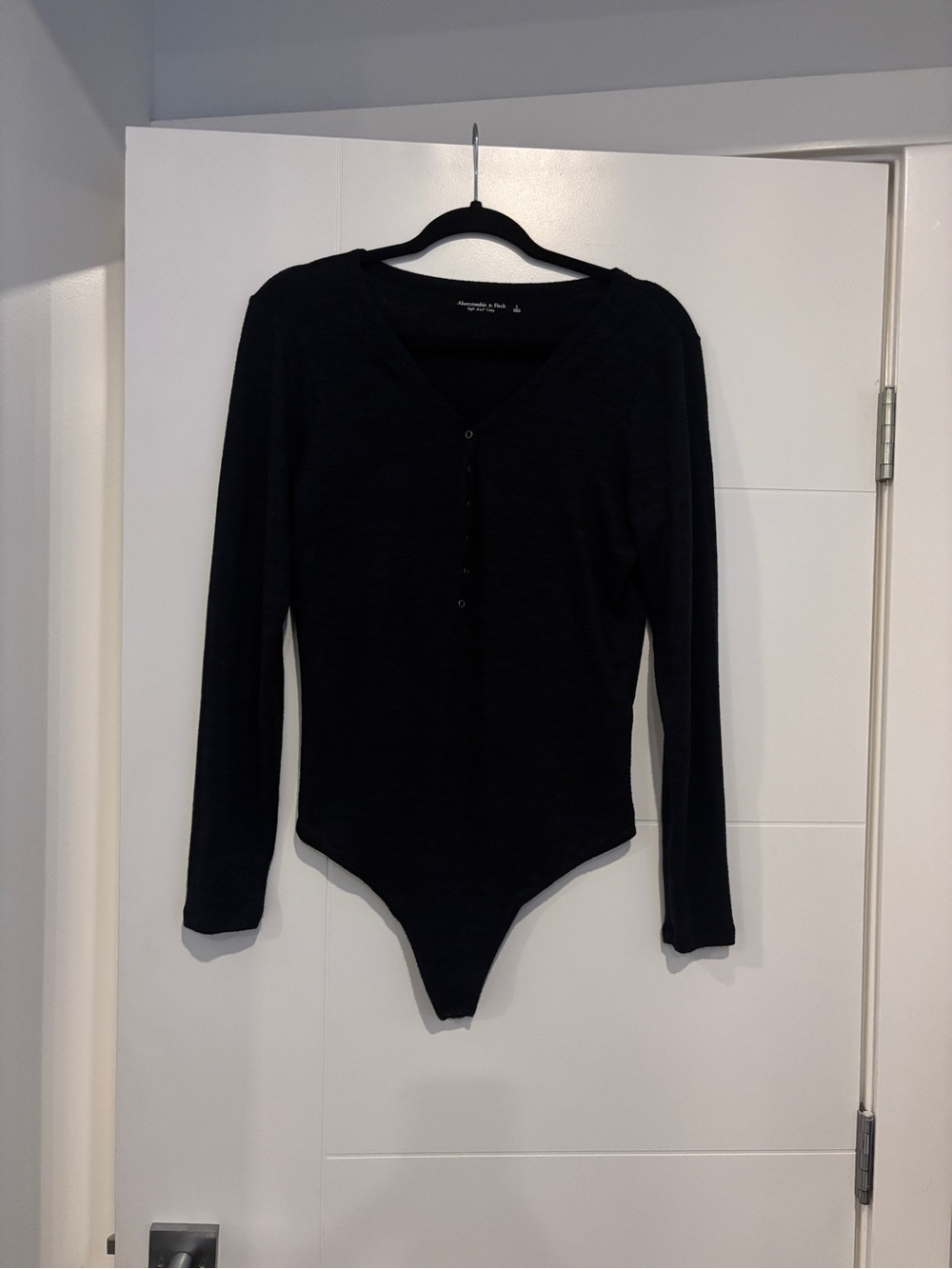 Abercrombie & Fitch Heathered Navy V-Neck Long-Sleeve Bodysuit Sweater